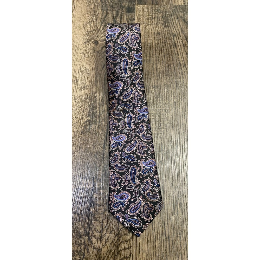 Vintage Etienne Aigner Men's Neck Tie Silk Bold Black Blue Paisley Formal Dress